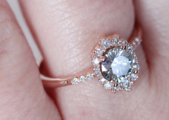de Verlovingsringen van 1.2ct 1pcs Moissanite voor Vrouwen 14K Rose Gold Material