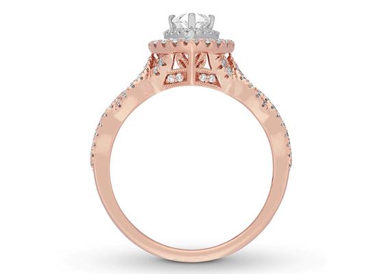 7ct 8ct 18K Rose Gold Ring, Overeenkomst en Huwelijk Ring Set 7.0mm Perenbesnoeiing