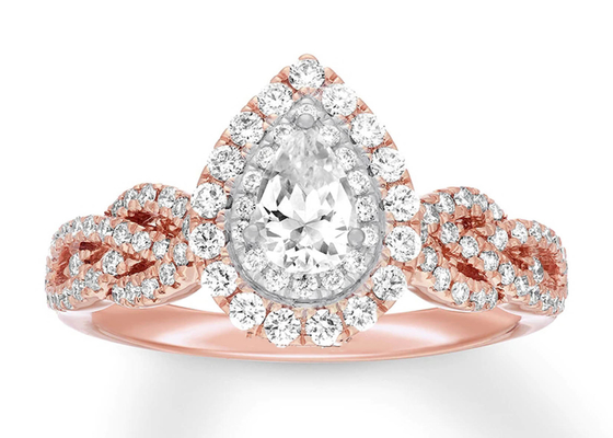 7ct 8ct 18K Rose Gold Ring, Overeenkomst en Huwelijk Ring Set 7.0mm Perenbesnoeiing
