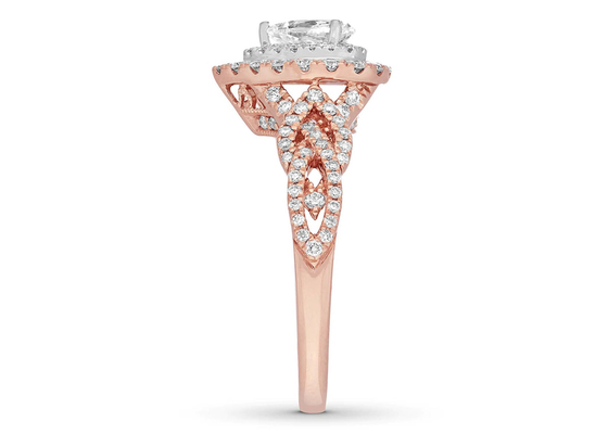 7ct 8ct 18K Rose Gold Ring, Overeenkomst en Huwelijk Ring Set 7.0mm Perenbesnoeiing
