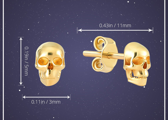 Oorringen 3×5MM van de verjaardags Gouden Schedel Riekhand het Plaatsen Type ODM