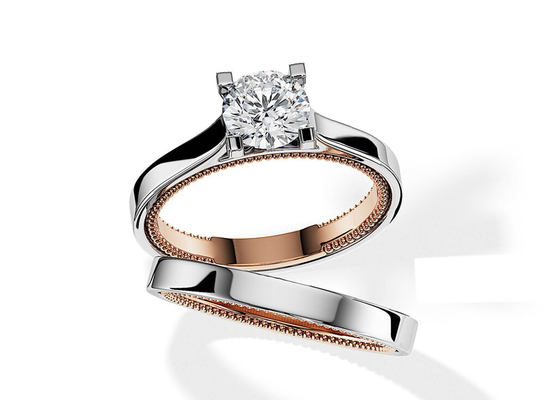 Twee Gouden Ring 7.5MM van Tone Color 9K met de Diamant van 1.5ct Moissanite