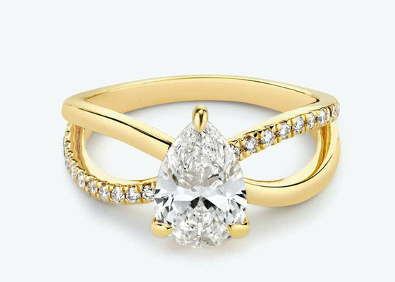 De Gele Gouden Ringen van de perenbesnoeiing 9k met de Afmeting van de Laboratoriumdiamant RD 6×9mm