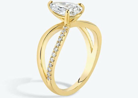 De Gele Gouden Ringen van de perenbesnoeiing 9k met de Afmeting van de Laboratoriumdiamant RD 6×9mm