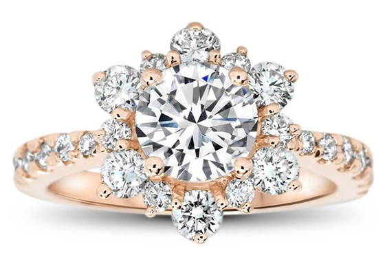 Sneeuwvlok Geïnspireerd Zilveren Ring With Lab Diamond RD6.5MM de Grootte1.0ct gewicht van 9K