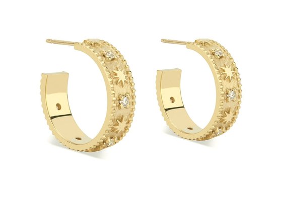 Ster Gegraveerde van de Oorringenhuggie van 9K Gouden de Hoepelstijl Dia 16MM Breedte 4MM