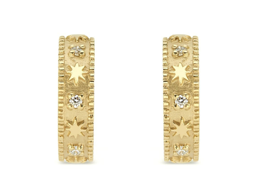 Ster Gegraveerde van de Oorringenhuggie van 9K Gouden de Hoepelstijl Dia 16MM Breedte 4MM