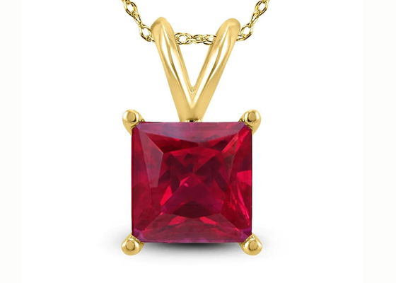 7×7MM 14K Gouden Halsbanden met Ruby Pendant 2ct voor Overeenkomst