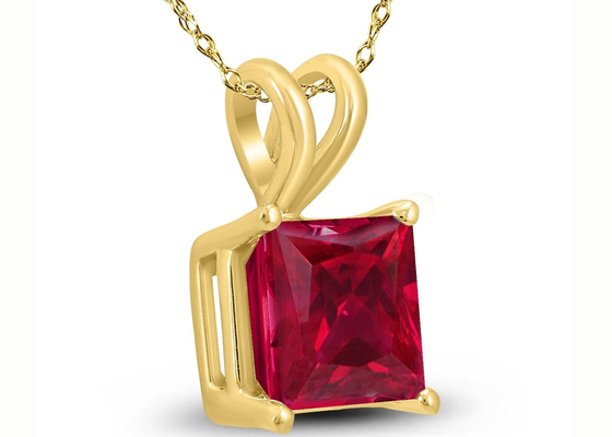 7×7MM 14K Gouden Halsbanden met Ruby Pendant 2ct voor Overeenkomst