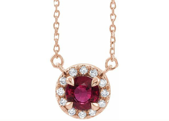 14K gouden Natuurlijk Ruby Pendant Necklace Round Cut met de Halostenen van 0.6ct 5mm