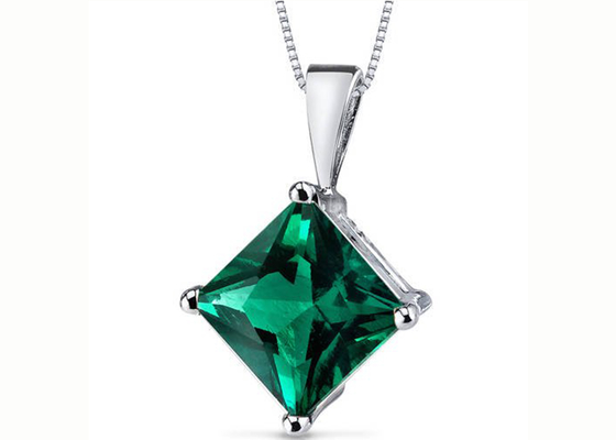 2.2ct natuurlijk Emerald Pendant Necklace Princess Cut 7×7mm grootte