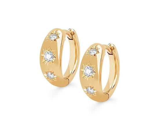 12mm de Hoepeloorringen van Grootte Gouden Huggie met Ronde de Besnoeiingsdiamant van 0.16ct
