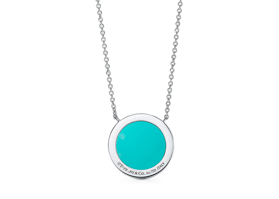 18k witgoud Diamond And Turquoise Circle Pendant met 16-18inch-Ketting