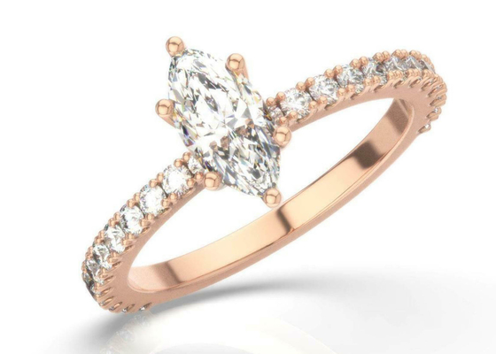 D VS1 18K Rose Gold Ring 2CT Gewicht Marquise Cut voor Overeenkomst