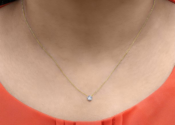 4mm 0.23ct Diamond Solitaire Necklace, 4 Rieken14k Gele Gouden Halsband