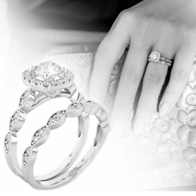 0.90CT bruids Geplaatste Trouwringen, Vierkante Diamond Engagement Ring-ODM