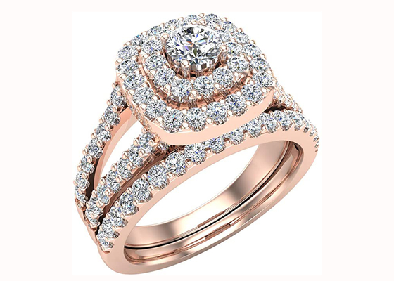 Van de de Halostijl van 0.79CT 79PCS Diamond Engagement Wedding Rings Double het Kussenvorm