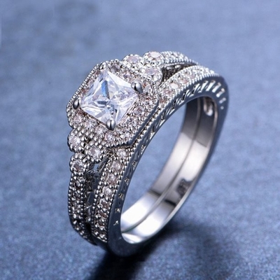 0.62ct 2 Karaatprinses Cut Diamond Ring, de Verlovingsringen van 62PCS Moissanite